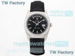 Replica TW Factory Rolex Day-Date 36MM Fluted Bezel Leather Strap Watch 